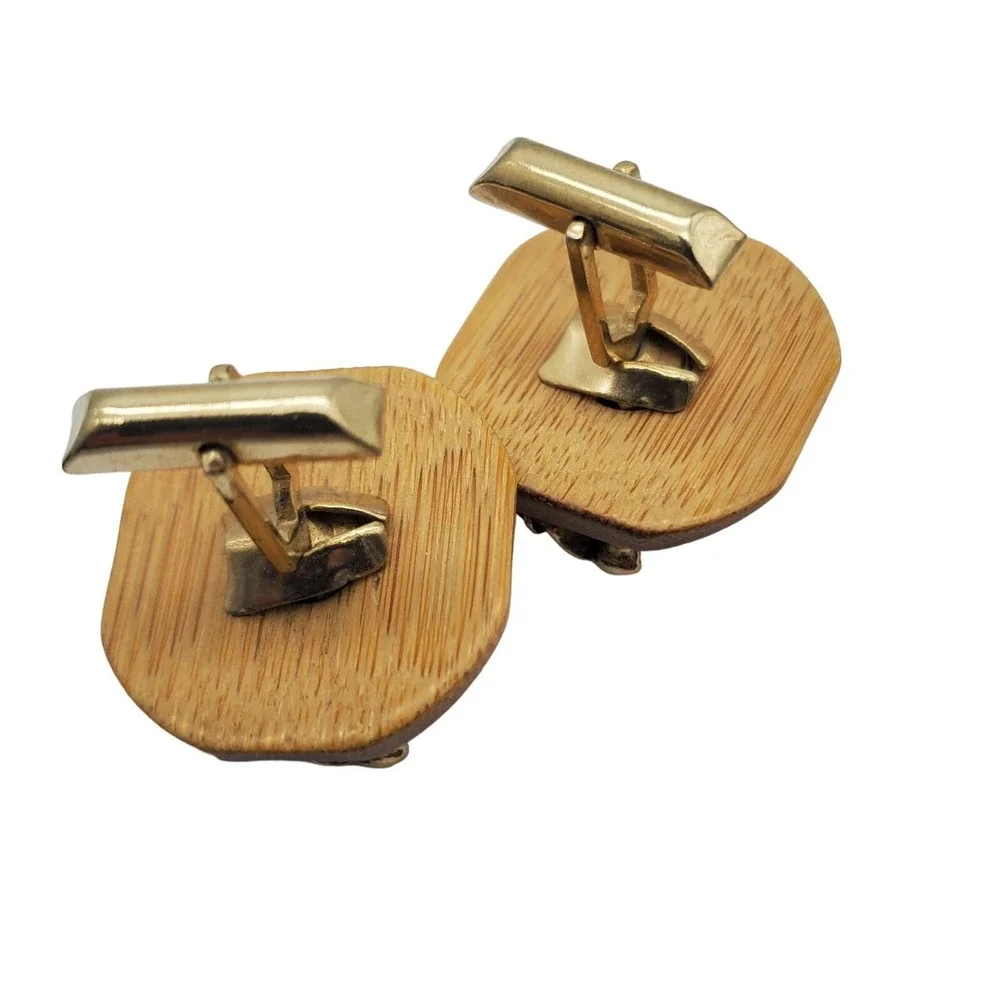 Laughing Buddha Bamboo Cufflinks Swank MCM Figural‎ Cuff Links Vintage Buddhist